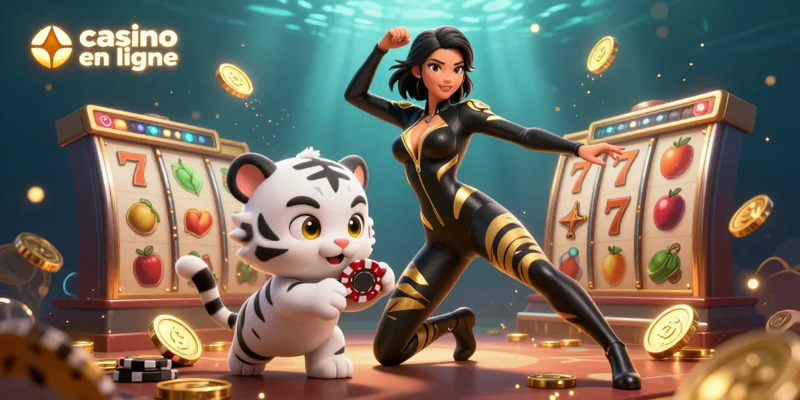 Participez à une action passionnante de casino en ligne avec une héroïne acrobatique et un tigre espiègle.