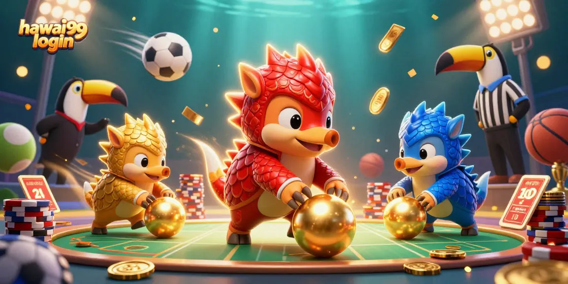 Engage in the action with hawai99 login as pangolins roll golden balls amid poker chips in this casino scene.