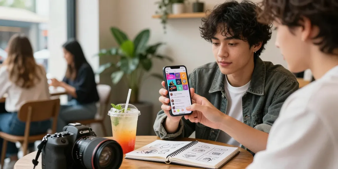 Boost your Instagram with active followers by showcasing social media engagement in a stylish café environment.