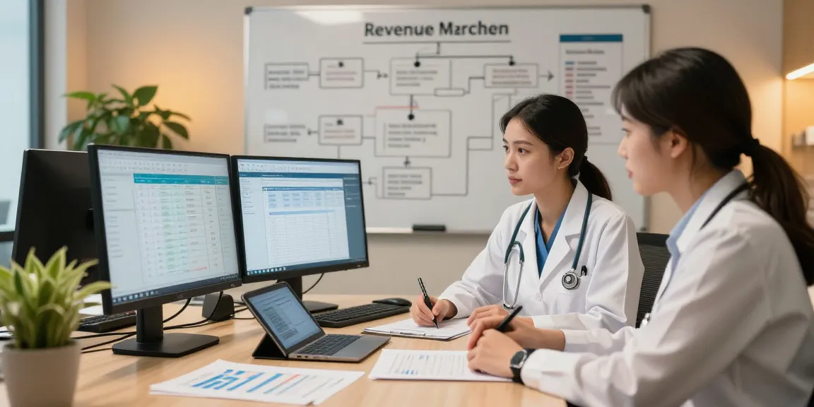 Sovereign Revenue team collaborating on healthcare billing strategies with technology tools.