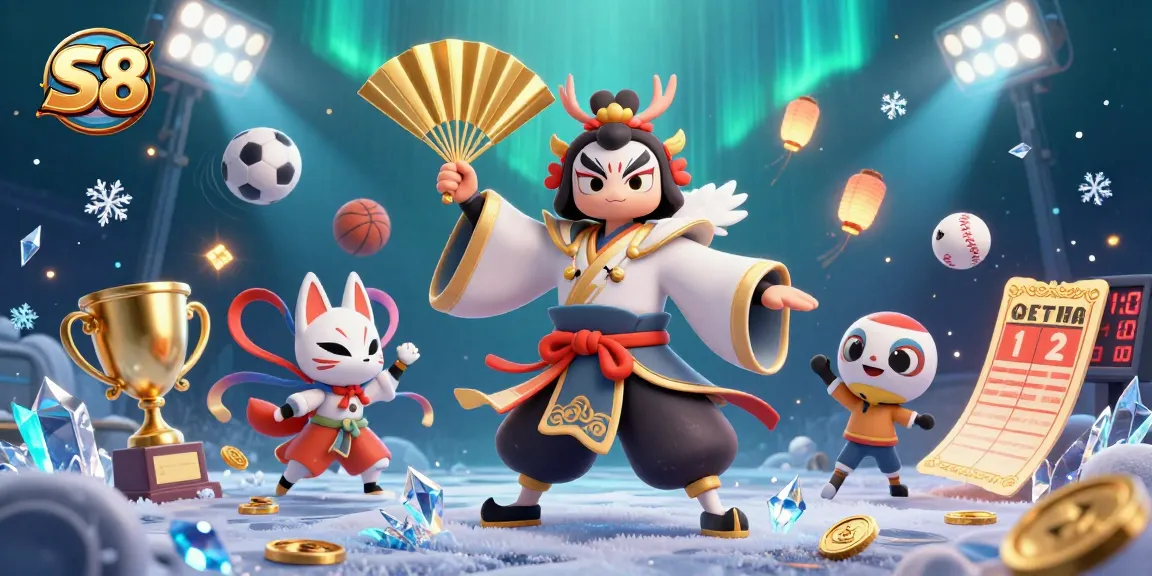 S8 casino illustration with dynamic sports elements, embodying thrilling betting action.
