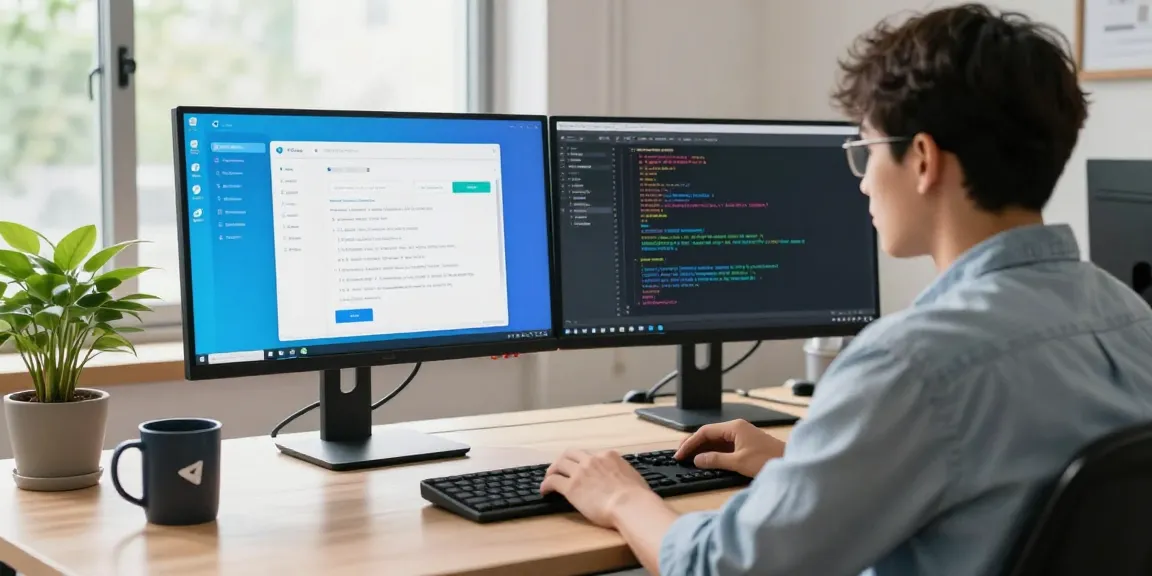 Developer working on 纸飞机中文版 at a high-tech workspace with multiple monitors and coding tools.