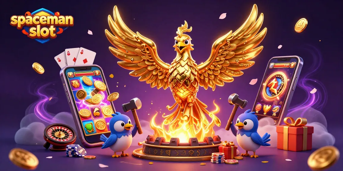 Experience the thrilling spaceman slot action with golden coins raining down from a 3D phoenix