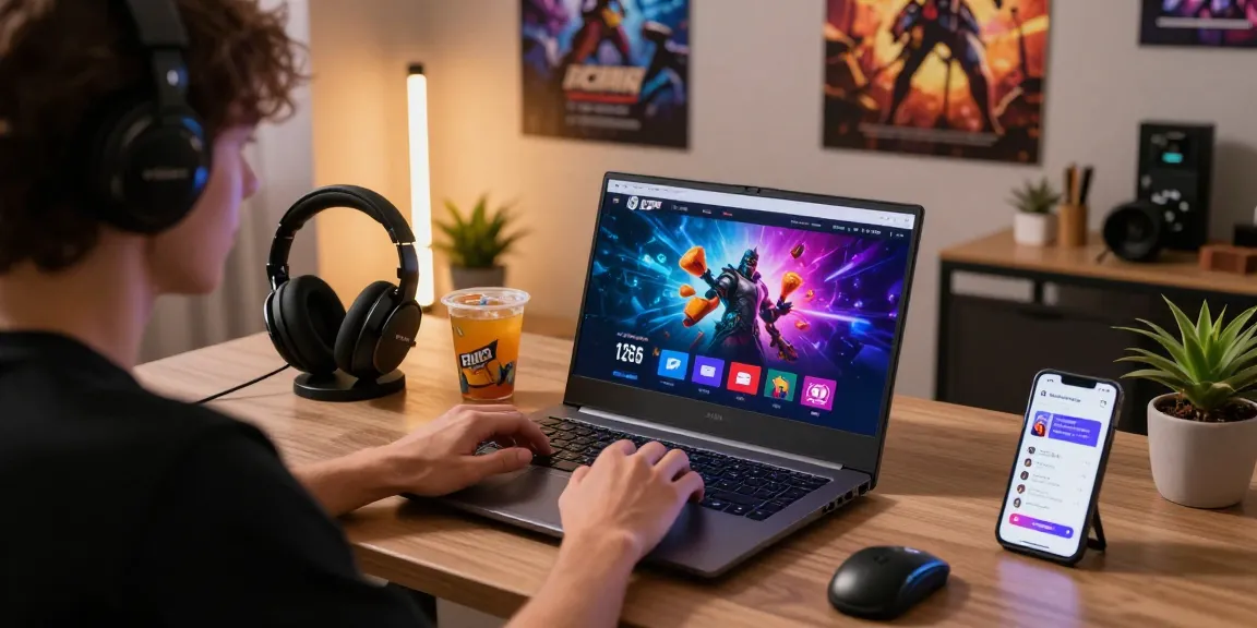 Dynamic gaming environment showcasing a user engaging with the https://naga2000.blog interface, surrounded by high-tech gaming accessories.