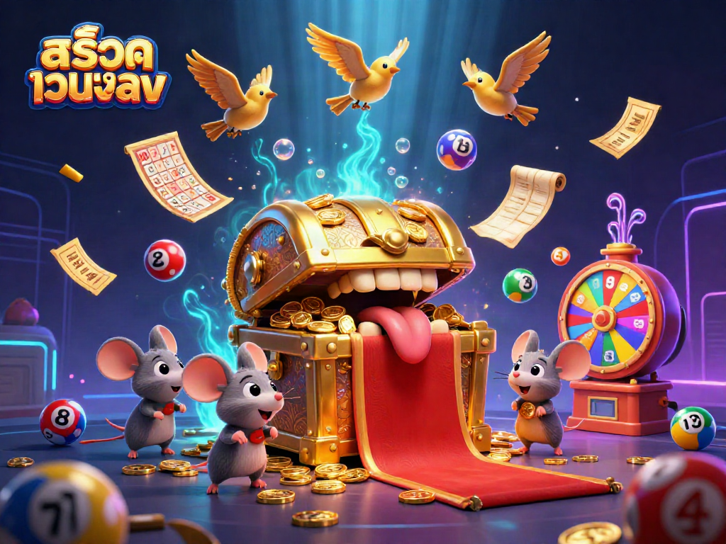 Play สล็อตเว็บตรง games with a vibrant scene featuring a treasure chest and dynamic jackpot elements.