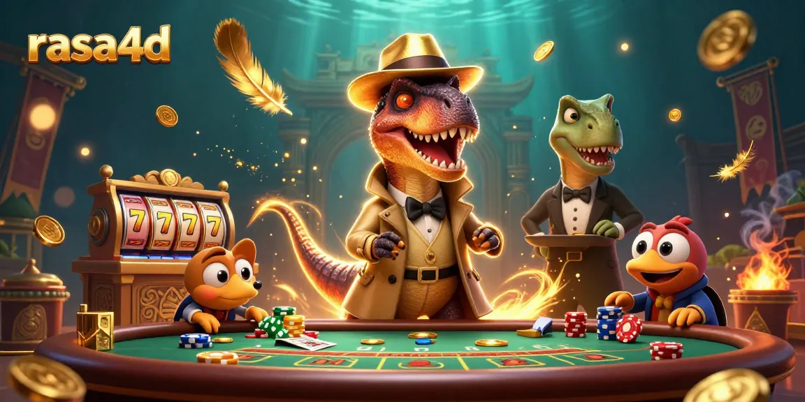 Engage in the thrilling casino scene with rasa4d featuring a velociraptor attempting to gamble incognito.