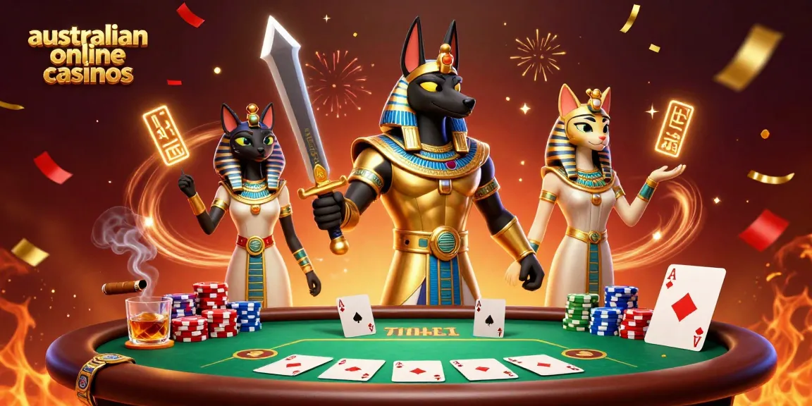 Experience excitement at australian online casinos with a vibrant poker scene full of colorful chips and cascading confetti.