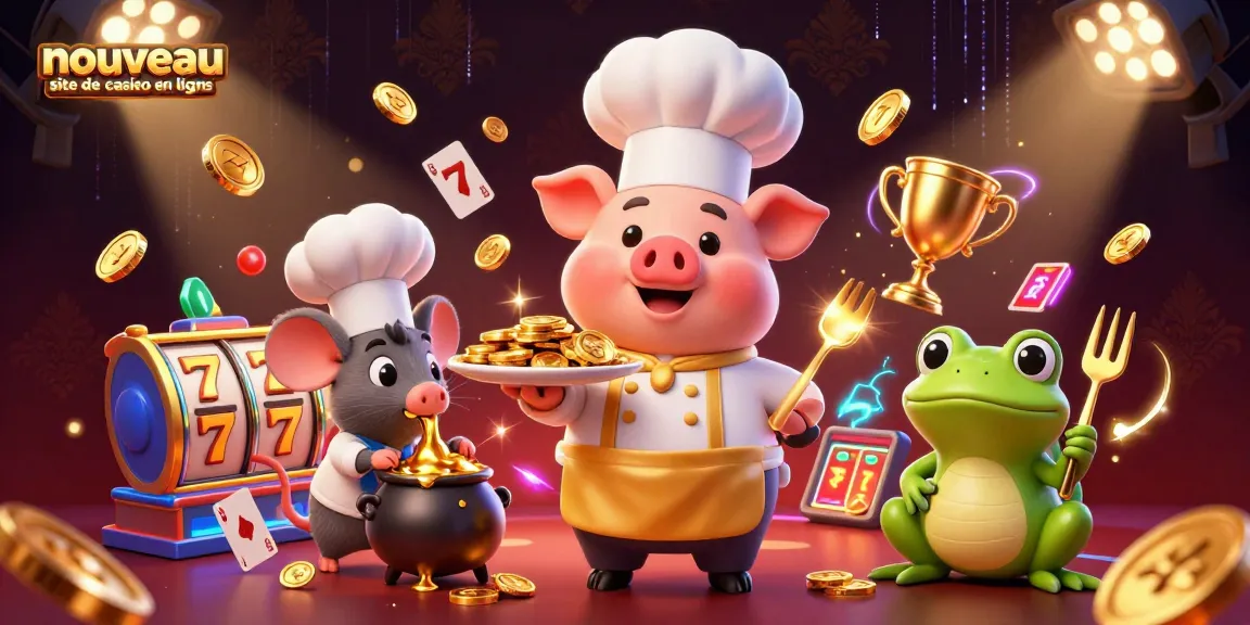 Gagnez sur un nouveau site de casino en ligne avec une scène dynamique de jeu et des personnages animés.