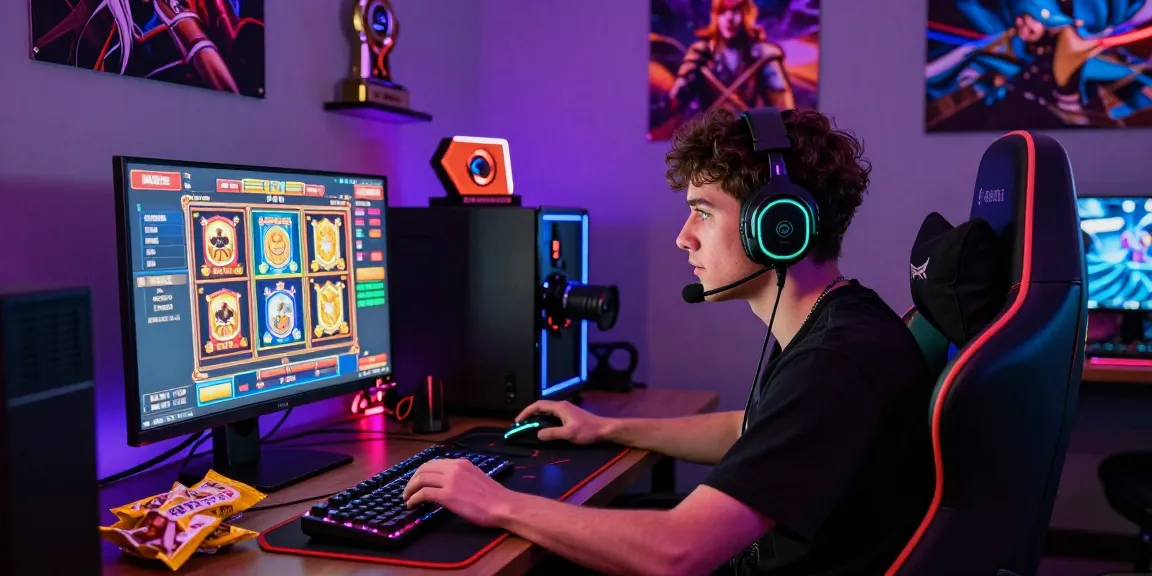 Engaged gamer focusing on a slot game in dynamic link alternatif raja328 online gaming environment.