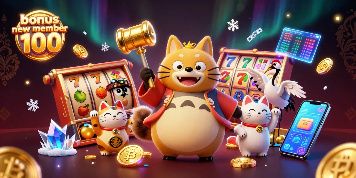 Experience the thrill of gaming with the bonus new member 100 promotion illustrated in a vibrant casino scene.