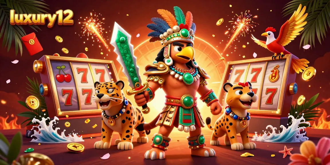 Experience thrilling wins at luxury12 with spinning slot reels, golden coins, and vibrant casino characters.