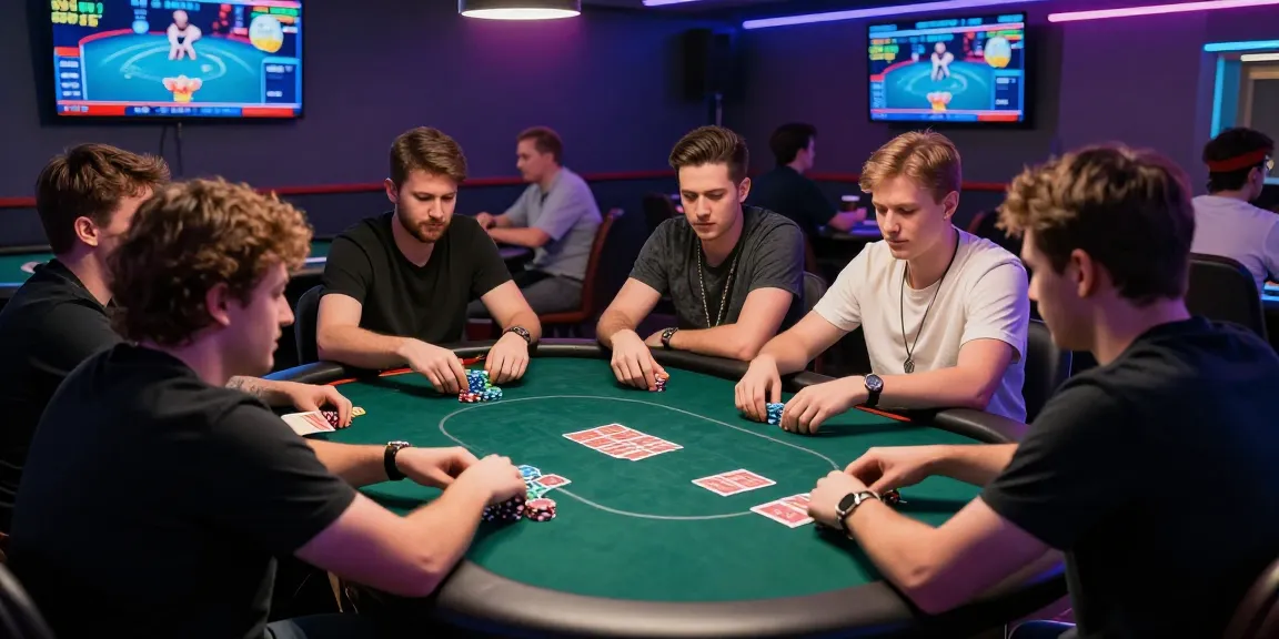 Agen Poker Online players enjoying a vibrant tournament atmosphere with poker chips and game stats on the screens.