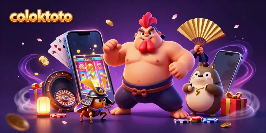 Coloktoto mempromosikan hasil undian dengan karakter menarik dan permainan slot berwarna-warni.