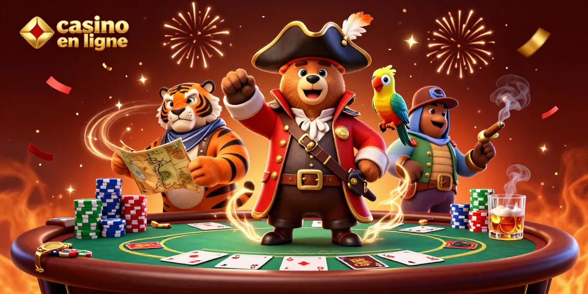 Découvrez l'excitation d'un casino en ligne avec des personnages vibrants et des éléments de poker.