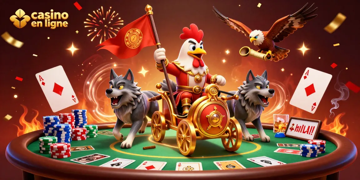 Vivez des jeux palpitants dans un casino en ligne dynamique, offrant une scène de poker animée avec des éléments de table riches.