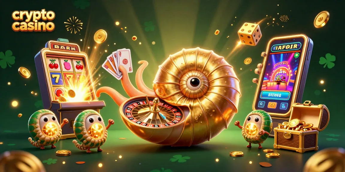Jouez dans un crypto casino avec un nautilus géant et des machines à sous éclatantes de pièces.