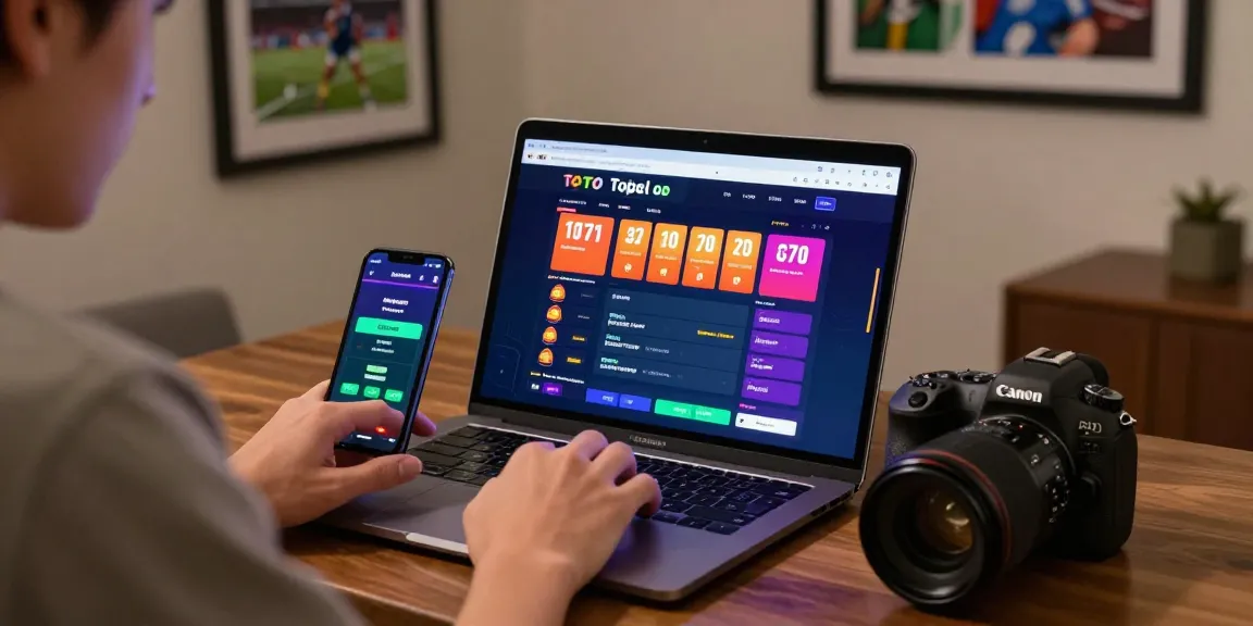 Pengguna menikmati toto togel secara online, dengan laptop dan smartphone di meja, dalam suasana nyaman.