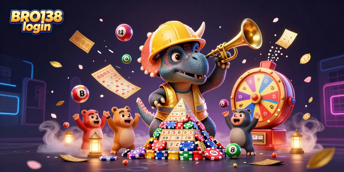 Join the excitement at BRO138 login with colorful lottery balls and vibrant online gaming elements.