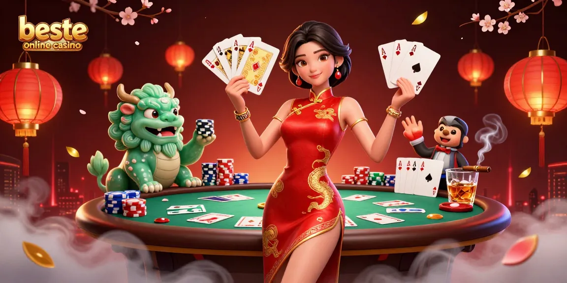 Experience the excitement of the beste online casino with a stunning 3D illustration of gambling elements and characters.