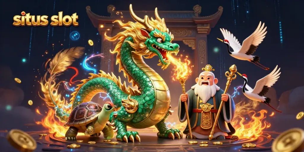 Play exciting situs slot games alongside mythical characters in a vibrant casino atmosphere.