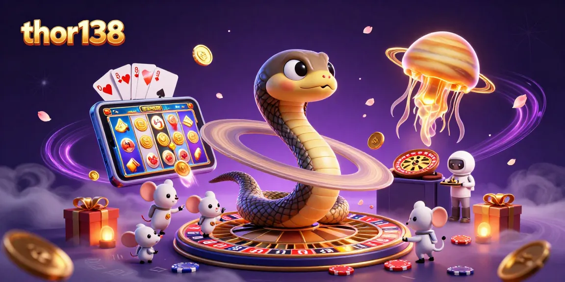 Taruhan seru di thor138 dengan karakter kartun roulette dan slot game memikat.