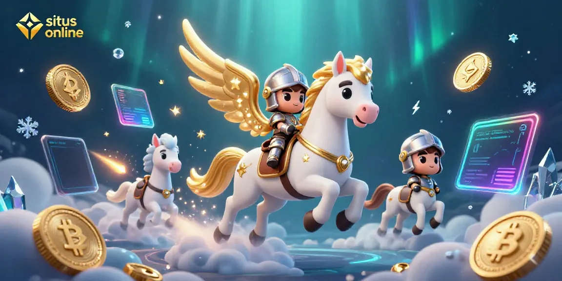 Experience exciting situs game online action illustrated with a celestial horse and knight amidst dynamic gaming elements.