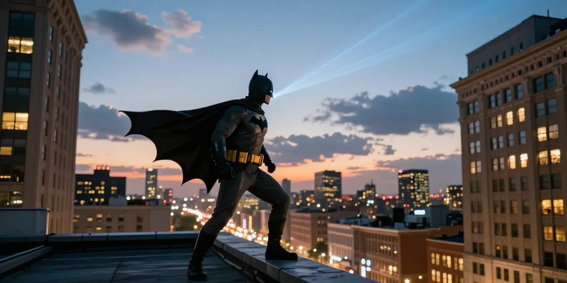A superhero in a bat-themed suit overlooking the city at batmanloyal.com