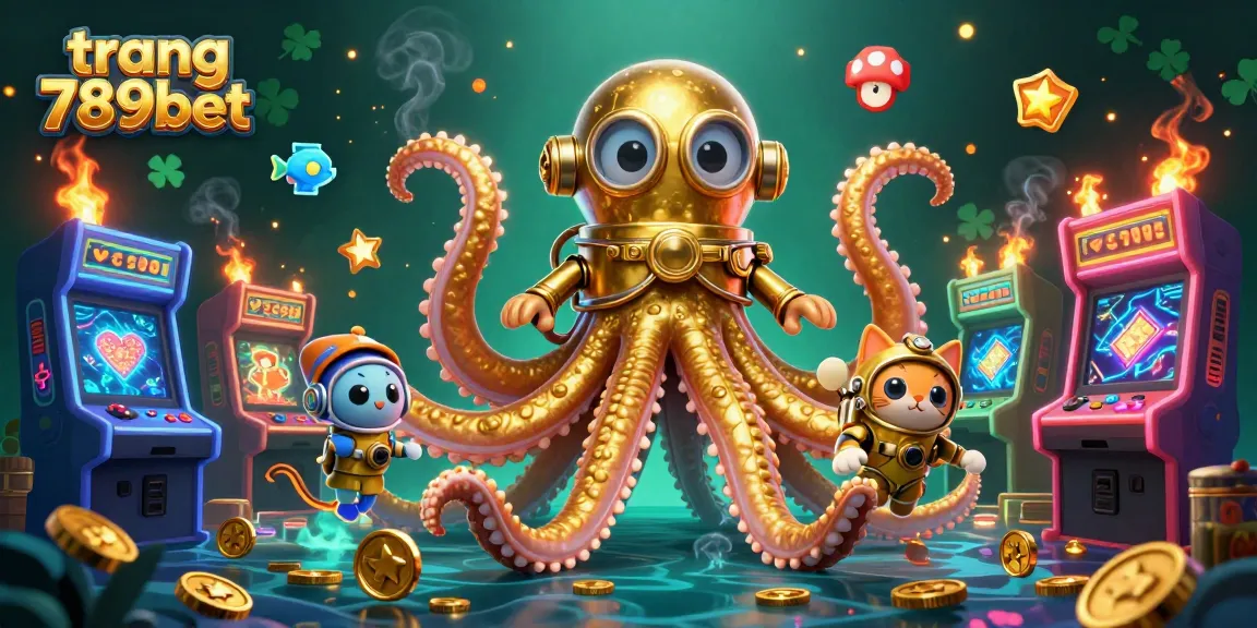 Experience excitement at trang 789bet with a kraken and diving cat in a vibrant casino-themed scene.