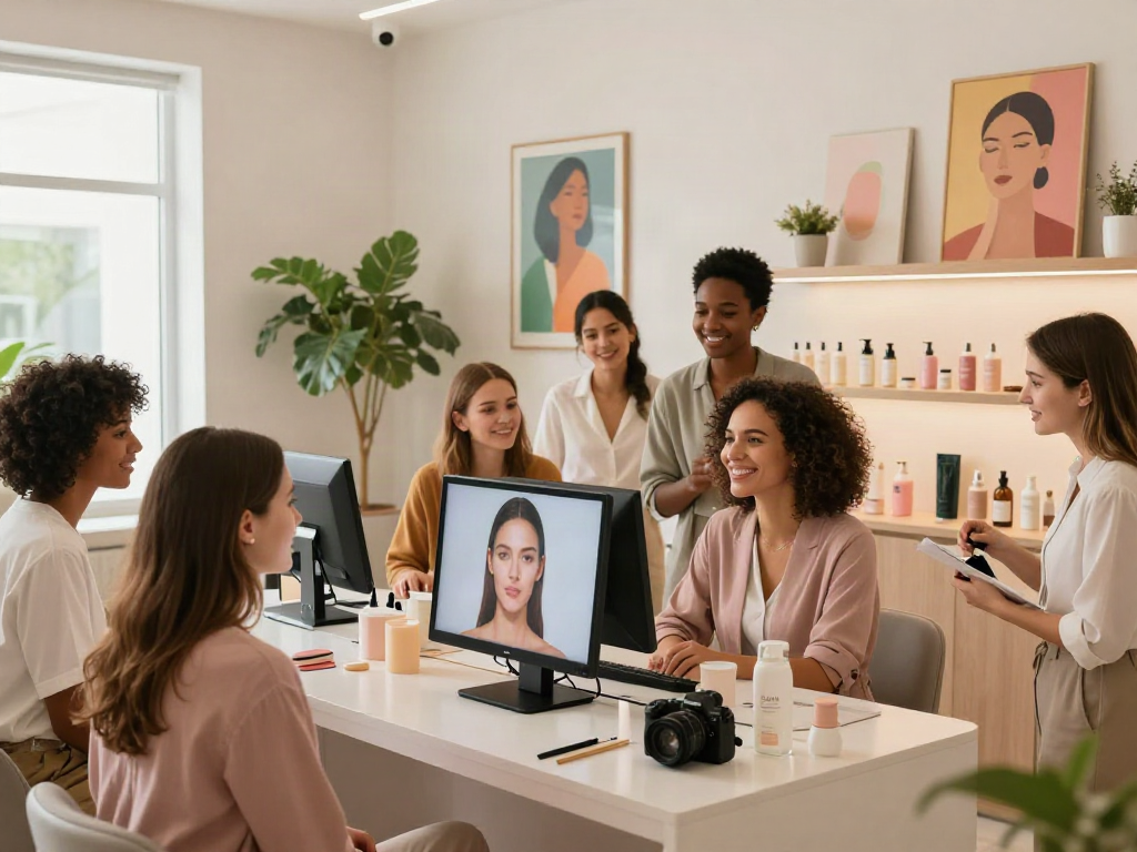 Participants taking the attractive test in a modern beauty studio.