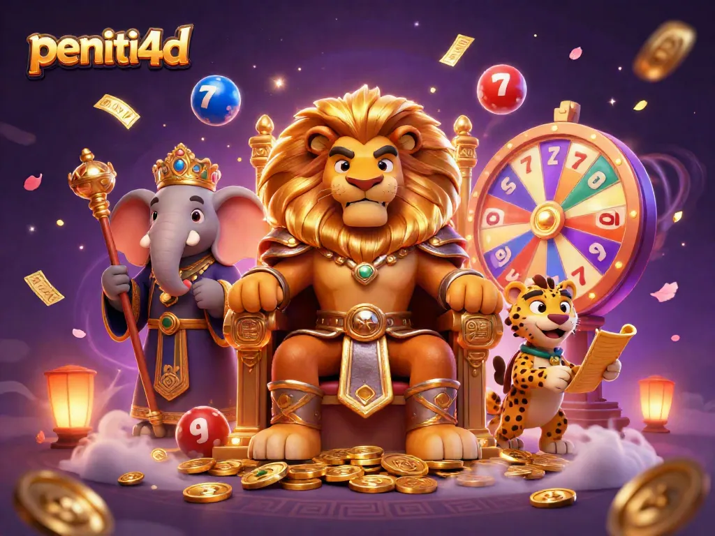 Permainan slot hoki di PENITI4D dengan berbagai elemen menarik, termasuk slot reel dan karakter berwarna-warni.