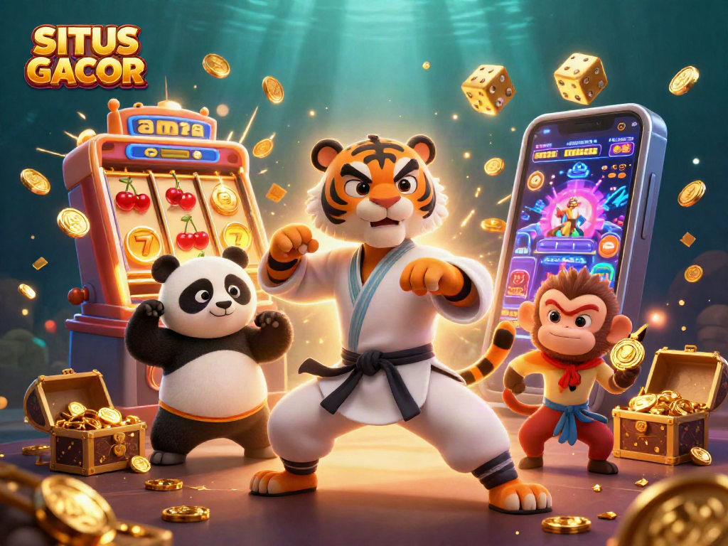 SITUS GACOR slots experience elevates winning chances with vibrant 3D cartoon characters and casino elements.