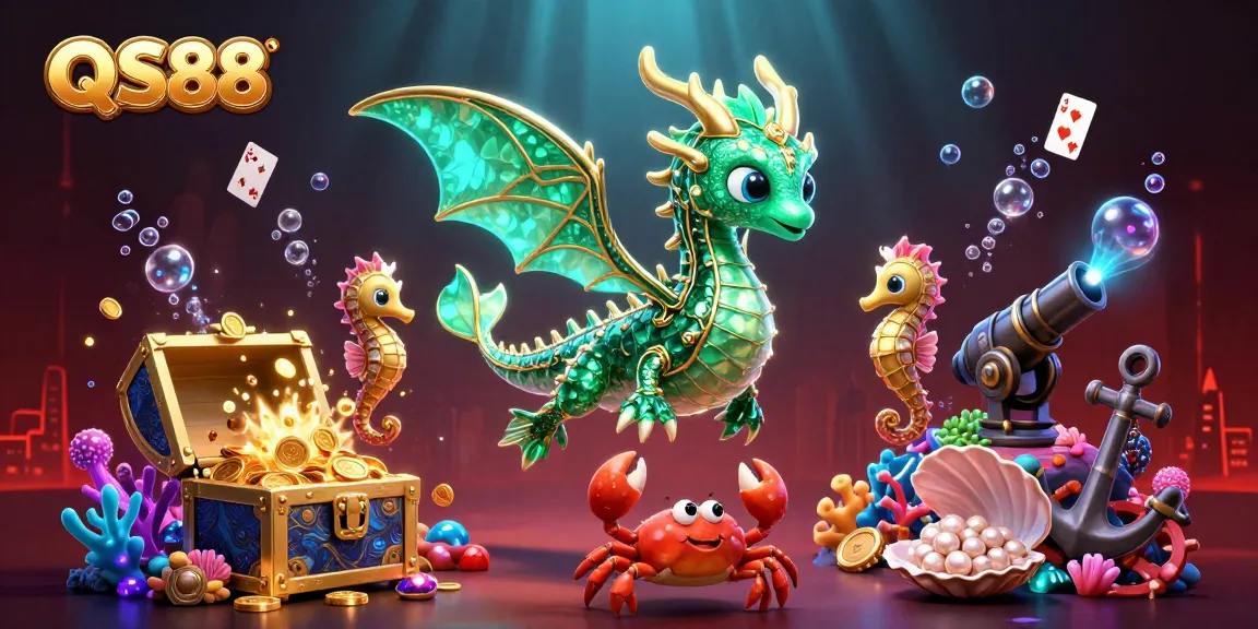 Experience the excitement of QS88's casino games with a vibrant underwater illustration.