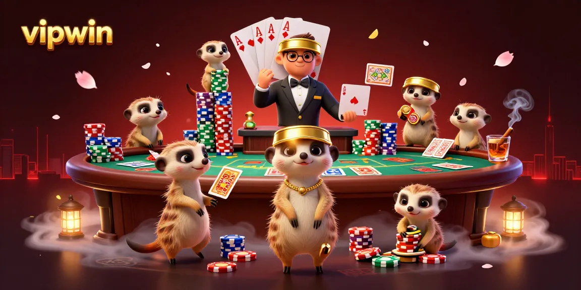 Experience the thrilling gameplay of vipwin with meerkats managing a vibrant casino atmosphere.