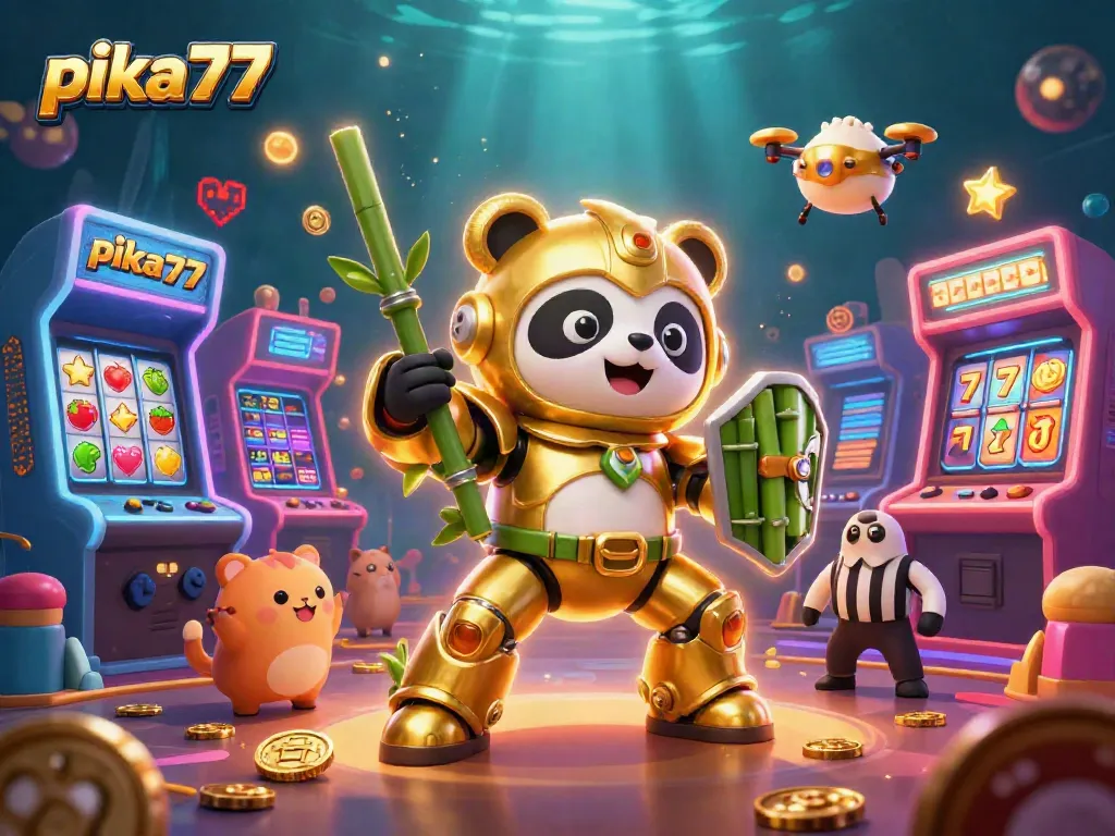 Experience thrilling gameplay with pika77 at a vibrant casino arena filled with exciting slots and dynamic characters.