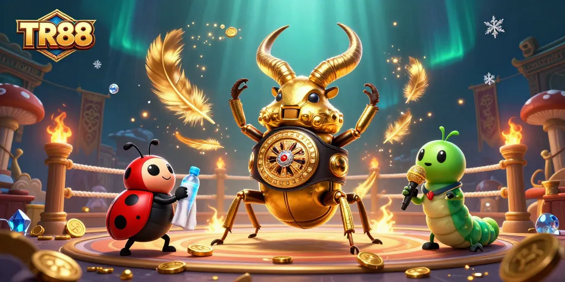 Engage with TR88's thrilling casino experience featuring a giant beetle fighter in a dynamic arena.