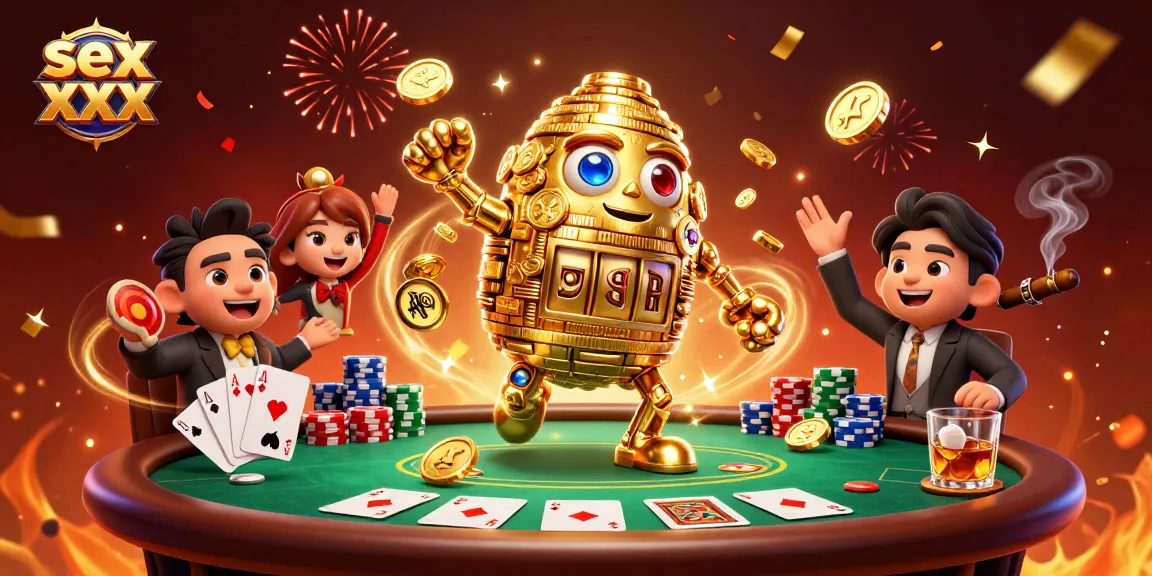 Engage in thrilling sex xxx action with a vibrant casino scene filled with gold and poker elements.