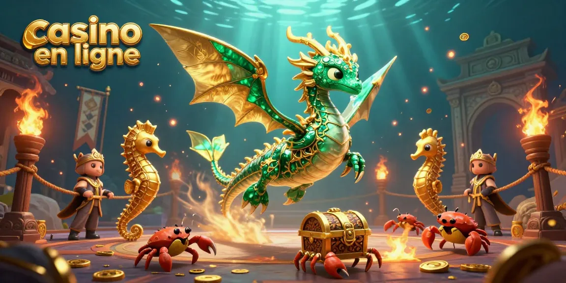 Découvrez le casino en ligne avec un dragon de mer en 3D et des éléments de jeux animés.
