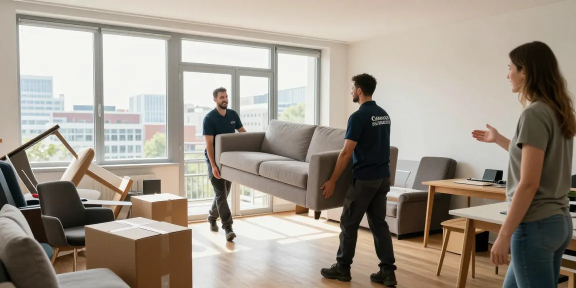 Efficient Wohnungsentrümpelung Berlin service team removing furniture from a modern apartment.