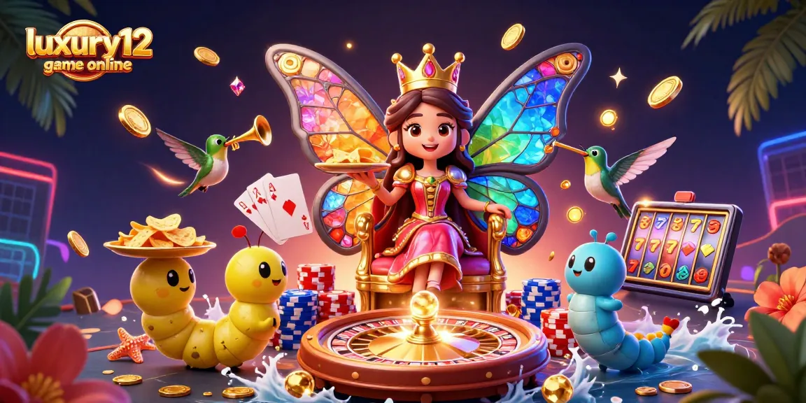 Engage in the thrill of luxury12 game online with a vibrant casino illustration showcasing a butterfly queen and dynamic game elements.