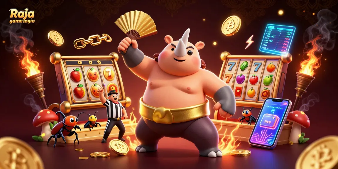 Engage in your Raja game login as the fearless beetle champion tackles the slots for golden rewards!