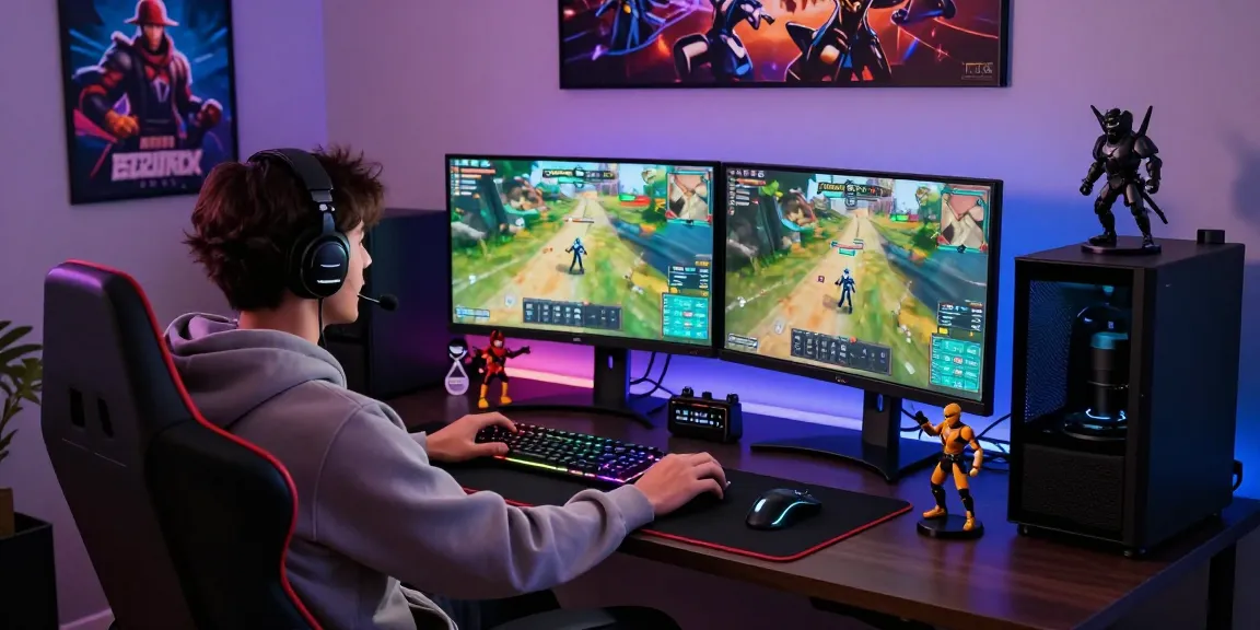 FiveM QBox Scripts showcased in a vibrant gaming setup with dual monitors and gamer in action.
