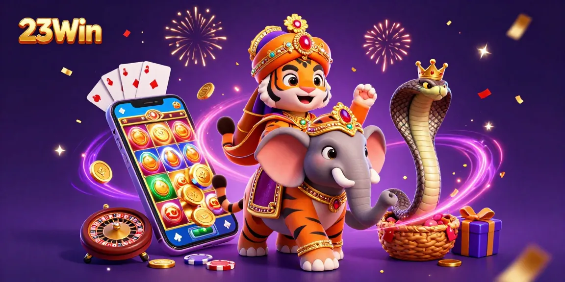 Experience thrilling wins with the 23Win casino, featuring vibrant 3D characters and colorful game elements.