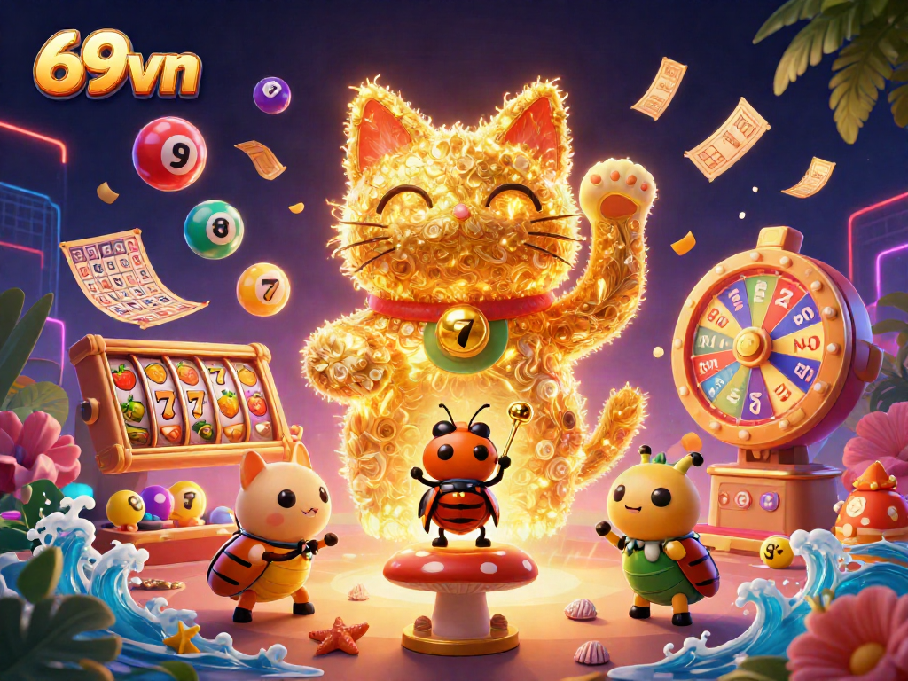 Engage with 69vn's vibrant lucky cat experience amidst exciting casino elements.