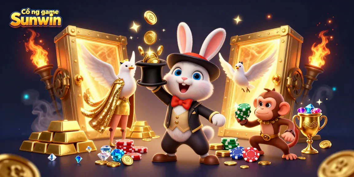 Explore the enchanting world of Cổng game Sunwin with a magical rabbit, lively dove, and cheeky monkey.