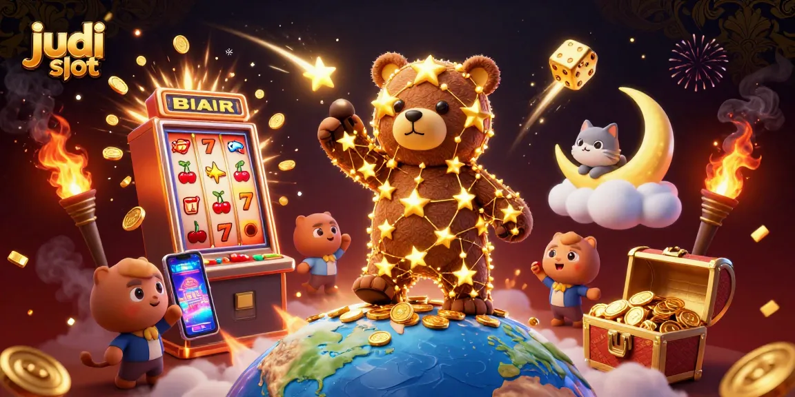 Engaging scene of judi slot excitement with dazzling 3D characters and massive jackpot explosion, creating a vibrant casino atmosphere.