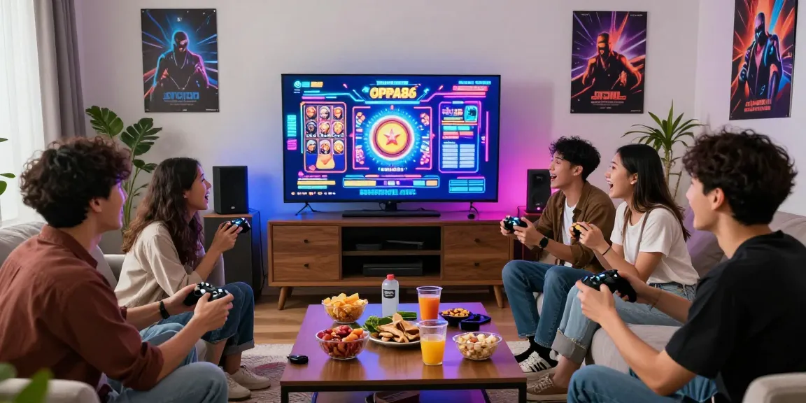 Friends enjoying gaming session on OPPA86 slot games, showcasing excitement and community.