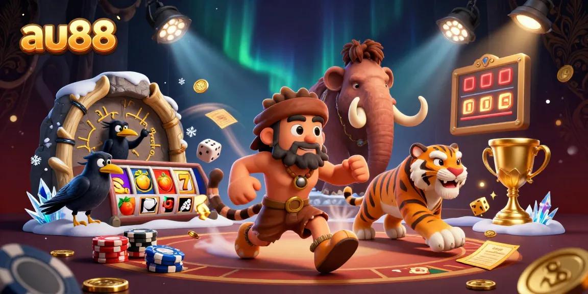 Experience winning moments with au88 in a vibrant prehistoric casino scene.