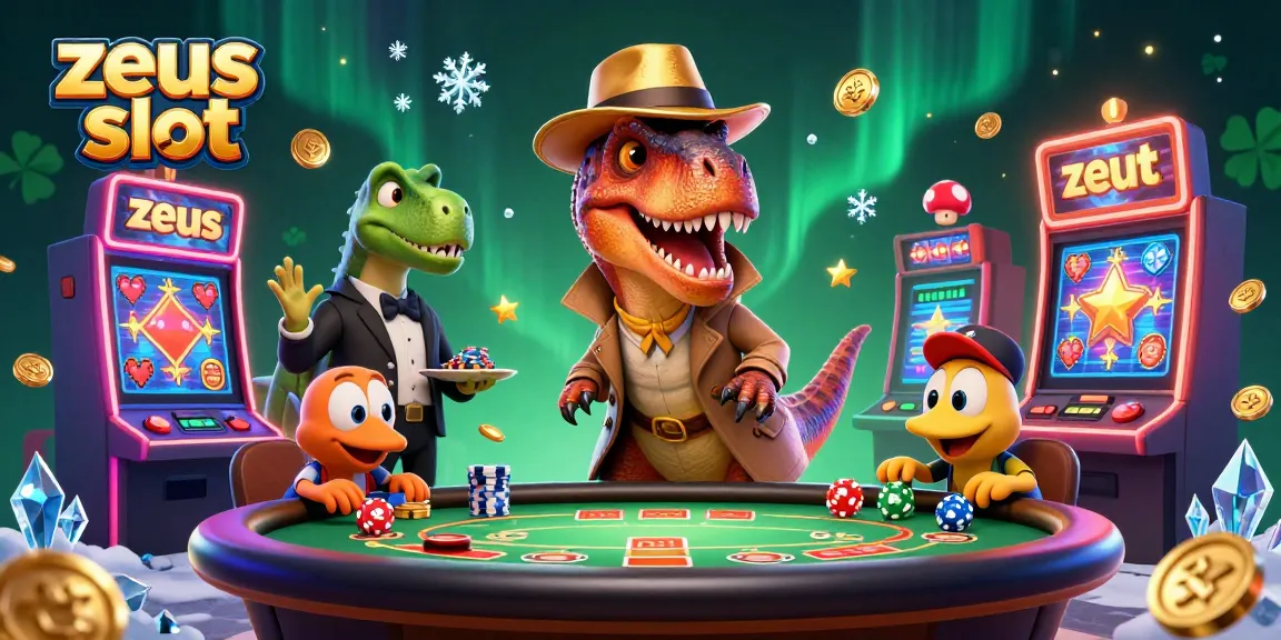 Spin the zeus slot and uncover jackpots with cartoon characters and vibrant casino elements.