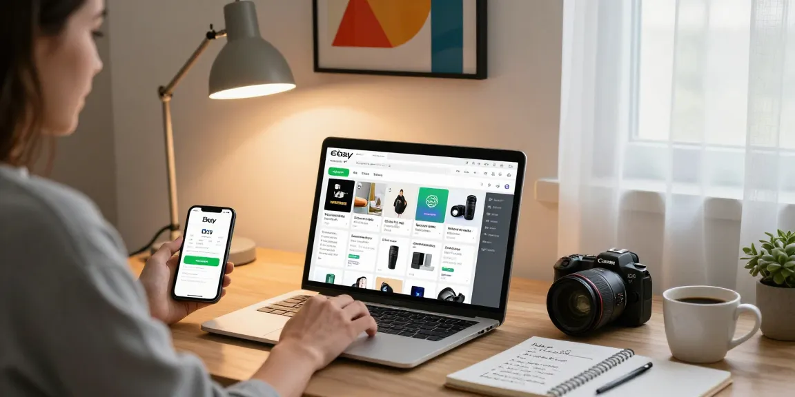 Browse eBay account for sale in a stylish home office setup