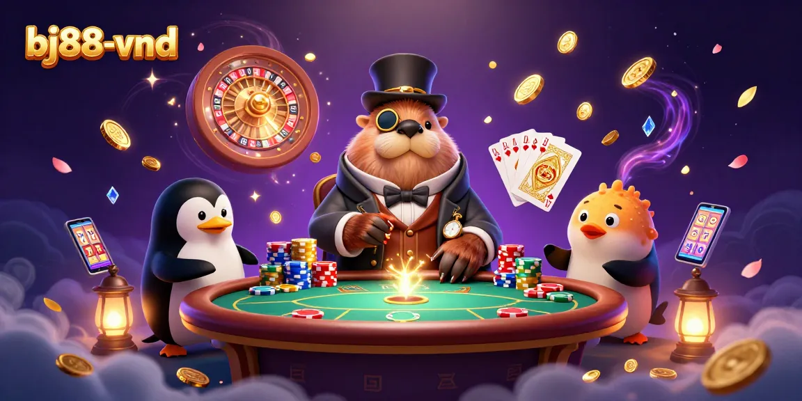 Experience the excitement of bj88-vnd with a whimsical underwater poker scene featuring unique characters and vibrant casino elements.